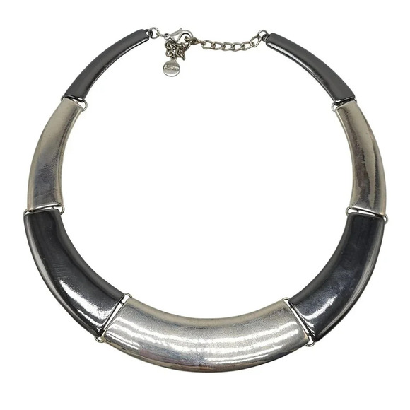 Chunky Alfani Silver & Black Metal Statement Necklace With Adjustable Chain - Picture 1 of 6